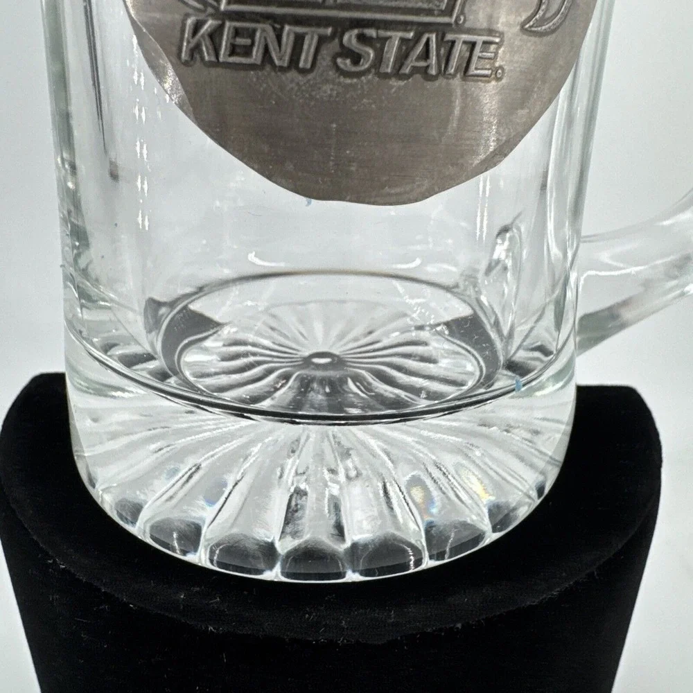 Beer Mug Stein Clear Glass Kent State‎ University Pewter Logo 5.5
